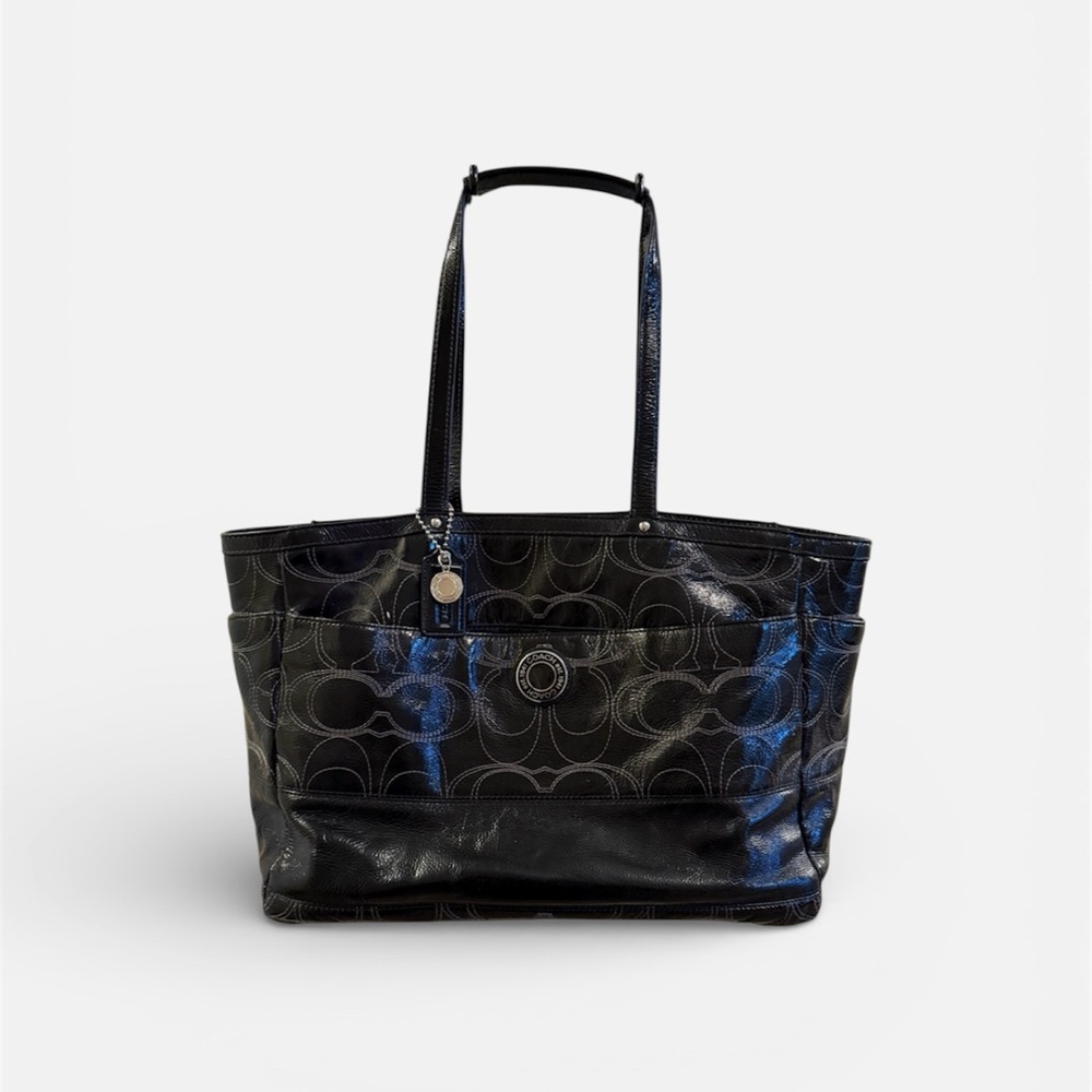 Coach Signature Patent Leather Tote – Black